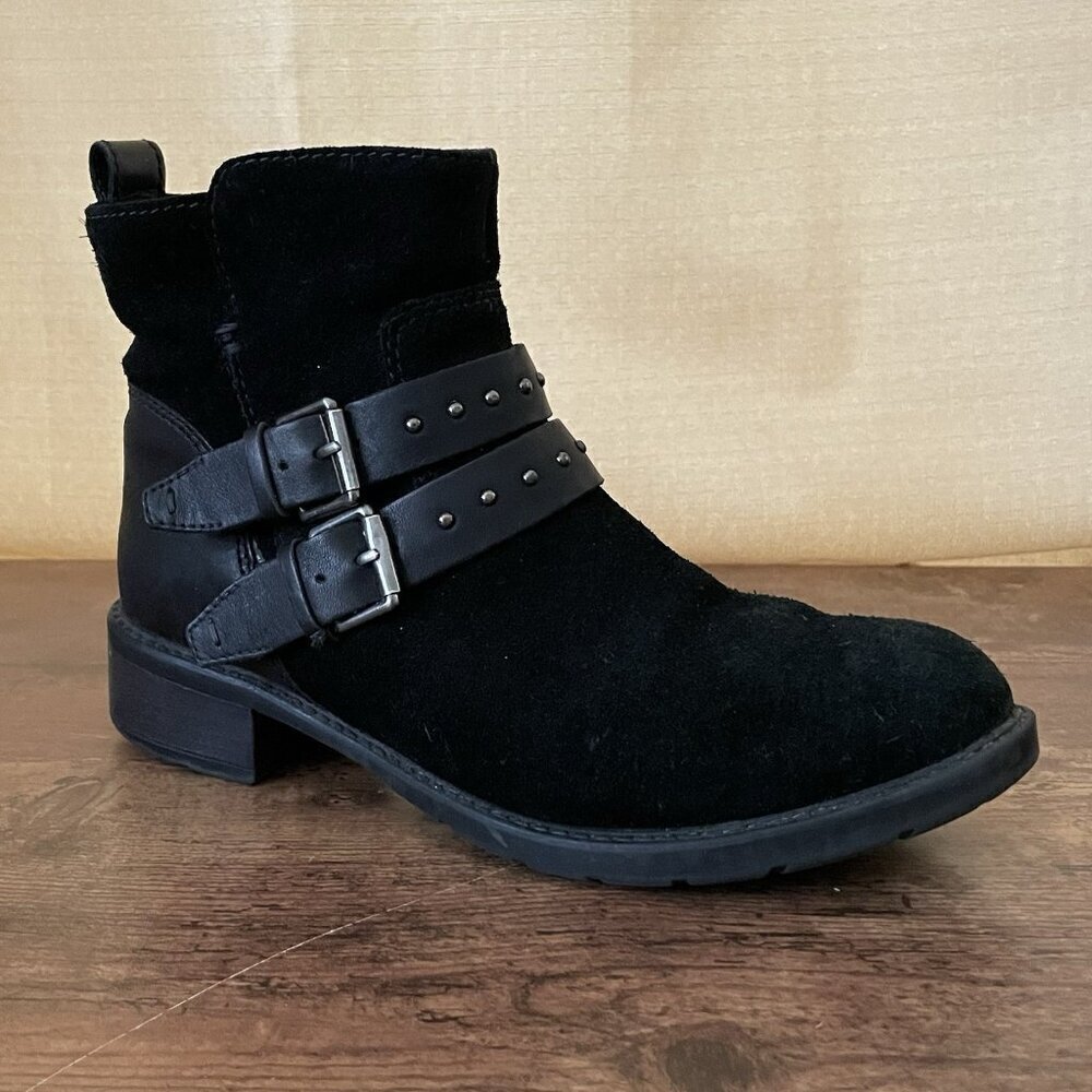 Clarks Womens Swansea Grove Boots Sz 7 Black Leather Boho Moto Ankle Comfort